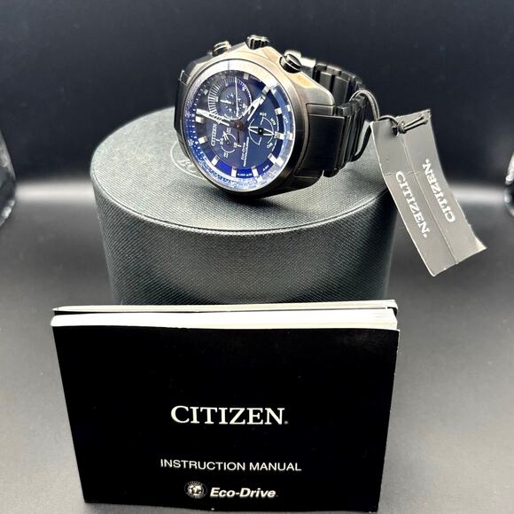 Citizen BL5607-54L Men’s Eco-Drive Sport Chronograph Blue Dial Black IP NIBWT - Picture 5 of 17